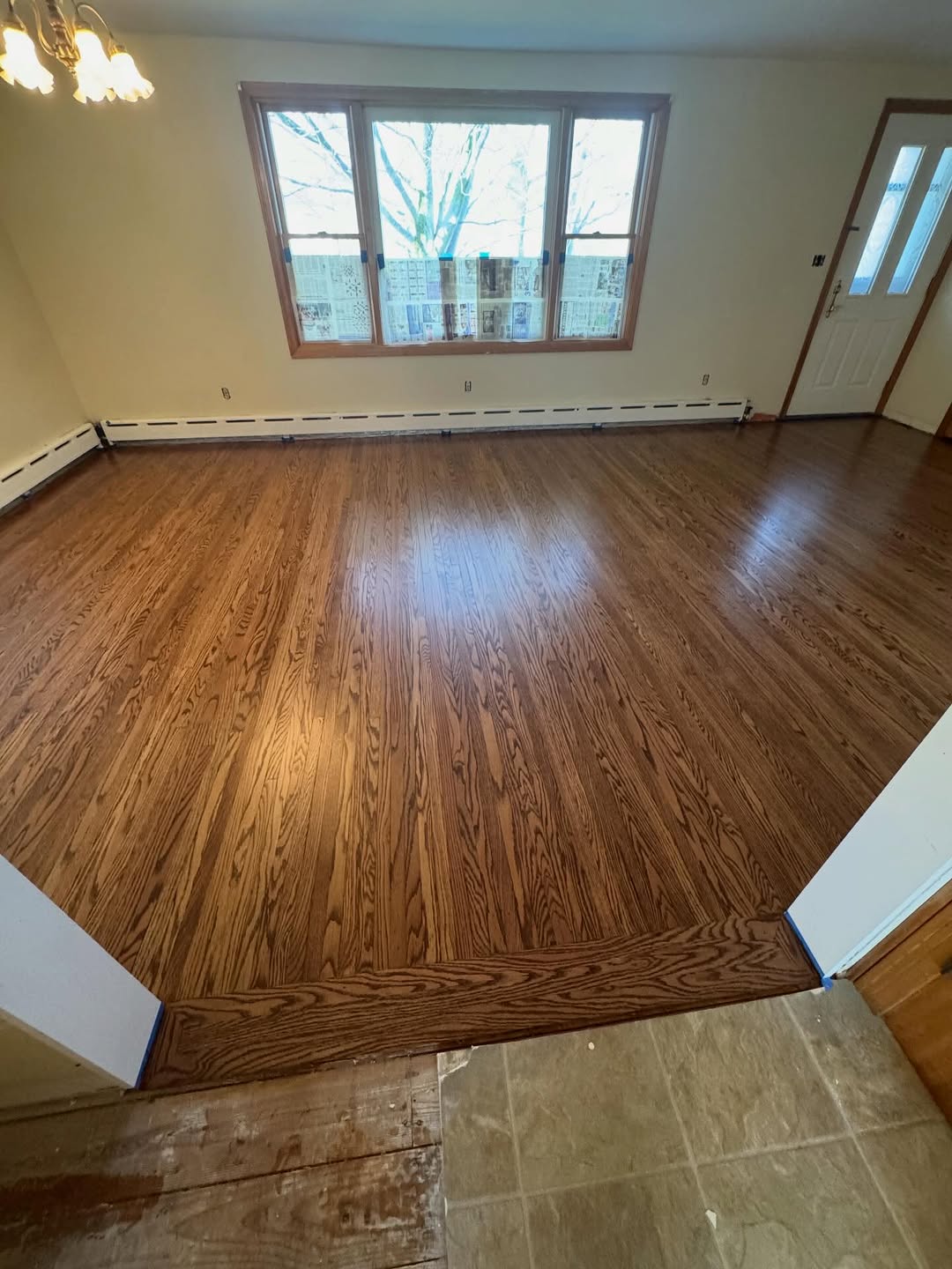 Before and after red oak hardwood floor refinish