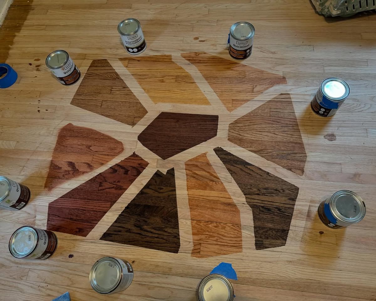 Hardwood floor color sample boards for a refinishing project